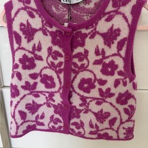 Zara Pink and Cream Knit Vest